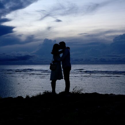 couple, sunset, silhouettes